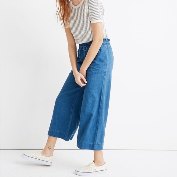 Madewell Indigo Smocked Huston Pull-On Crop Pants - Picture 2 of 9